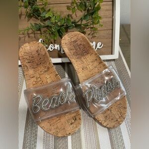 Schutz For Bergdorf Goodman Size 7.5B Happy Hour Flat Slide Sandal